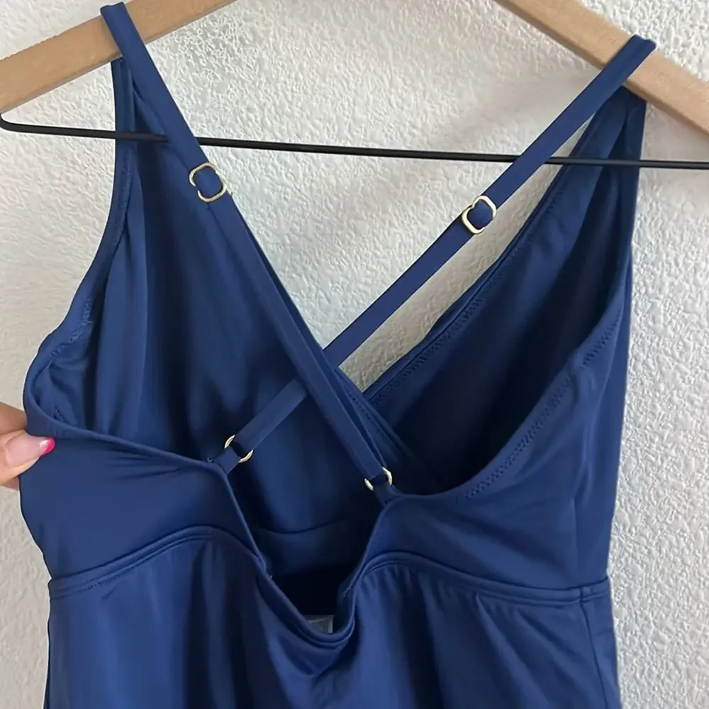 Wowease Navy Blue One Piece Swimsuit Dress Style Magnetic Closure Easy Wear 6